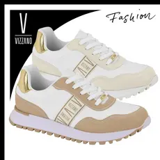 Tênis Vizzano Feminino Jogging Confortável Flatform Casual Branco Metalizado Estilo Esportivo
