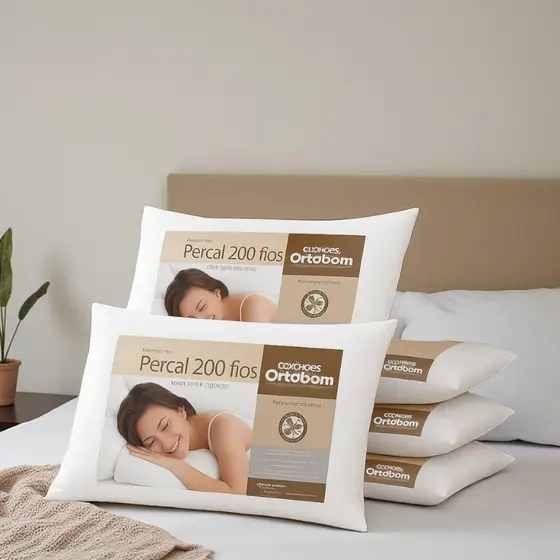 Travesseiro Ortobom 200 Fios 100% Algodão Antialérgico 70x50cm Kit com 1, 2, 3 ou 4 Unidades