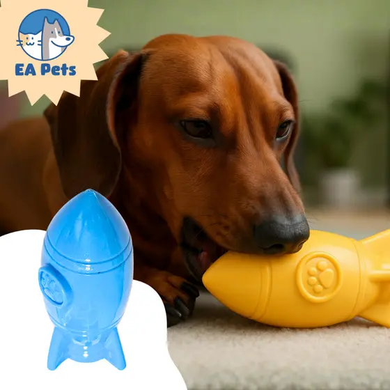 Brinquedo Comedouro Interativo E Recheável Foguete Cães Porta Ração E Petisco Resistente Ocupacional Saudável