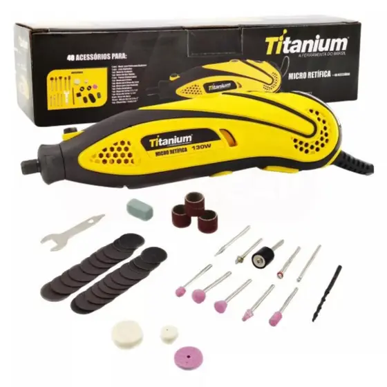 Micro Retífica 130W 220V com 40 Acessórios Velocidade Variável - Titanium Platina