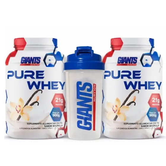 Kit 2x Pure Whey 900g Concentrado Isolado + Coque Giants Nutrition