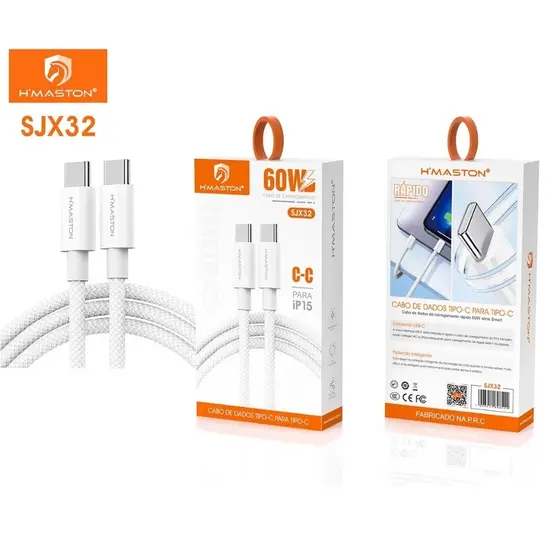 Cabo Iphone Cabo Tipo c Turbo 60W USB-C Para Tipo C 2 Pontas 1 Metros original Hmaston SJX-32