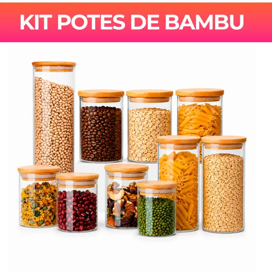 Potes de Vidro 200/300/550/2000ml com Tampa de Bambu Hermético Mantimentos Condimentos Empilhaveis