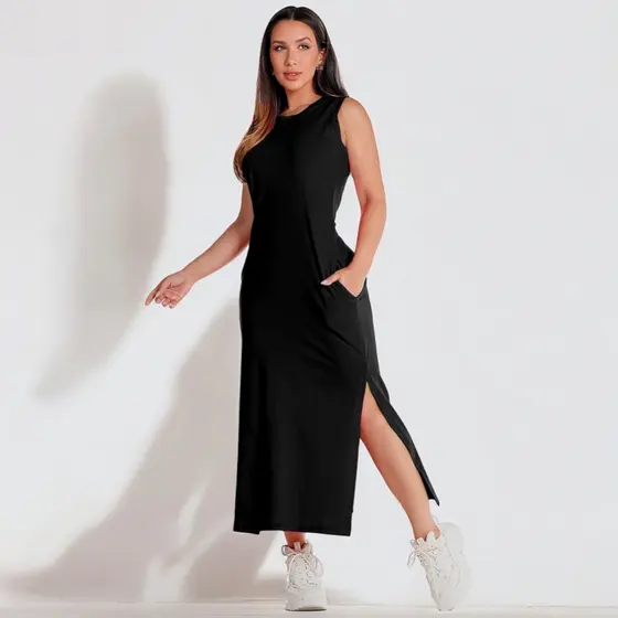 Vestido Feminino Midi de Malha Algodão Casual Basico
