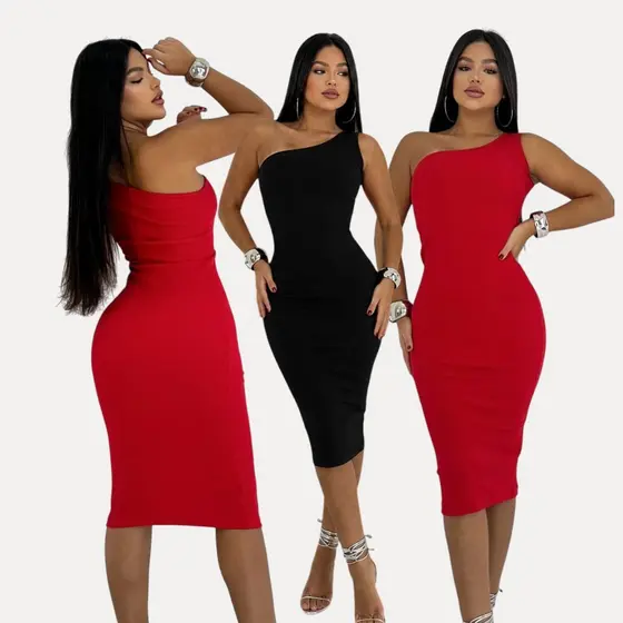 Vestido Midi Mula Manca Ombro Só Coladinho Coleção Nova Ribana Canelada Premium Verão Modinha Gringa