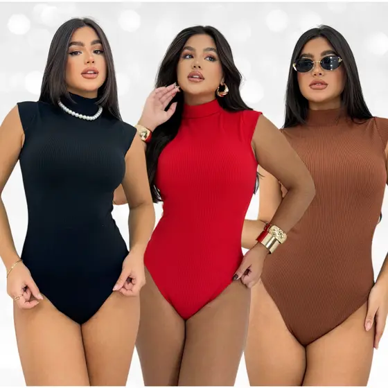 Body Feminino Gola Alta Anarruga Verão Moderno Casual Básico Elegante Formal 2025