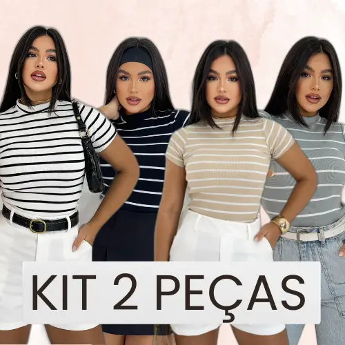 Kit 2 Blusas Ribana Premium Casual Moderna Gringa Basico Canelado Manguinha