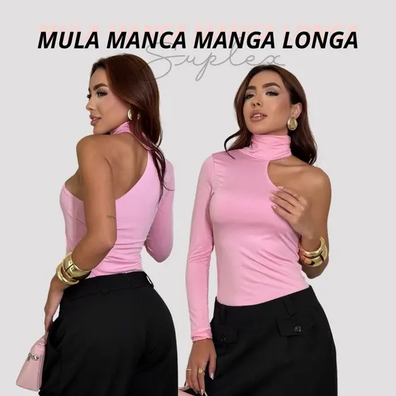 Blusa Feminina Mula Manca Manga Longa gola alta Suplex  Moda Inverno Confortável Moderna Nula