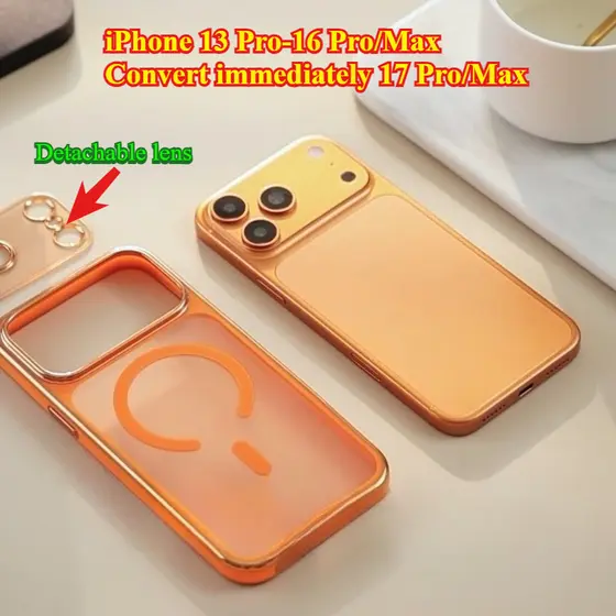(Instantâneo IPhone 17 Pro Max) Lente Removível Atração Magnética Galvanoplastia Capa De Telefone Para 17 16 15 14 13 Si