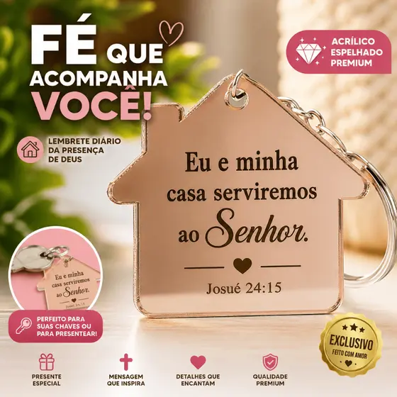 Chaveiro Acrílico Casa Decorativo com Versículo Bíblico | Fé e Proteção