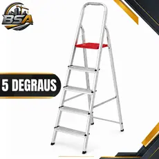 Escada de Alumínio 5 Degraus Reforçada Resistente