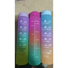 Garrafa de água com frases motivacional 300ml com canudo e adesivos