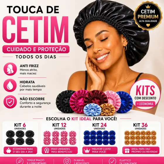 Kit Touca de Cetim Anti Frizz   6 ,12, 24, 36 Unids Cor Escolhida Atacado Revenda Day After Cabelos Cetim