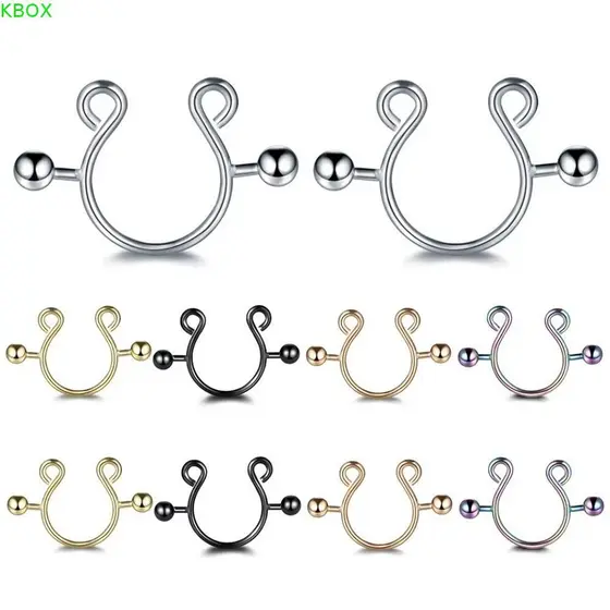 KBOX 2 Anéis De Clipe De Mamilo , Design Aço Sem Piercing Falso , Parafuso Redondo
