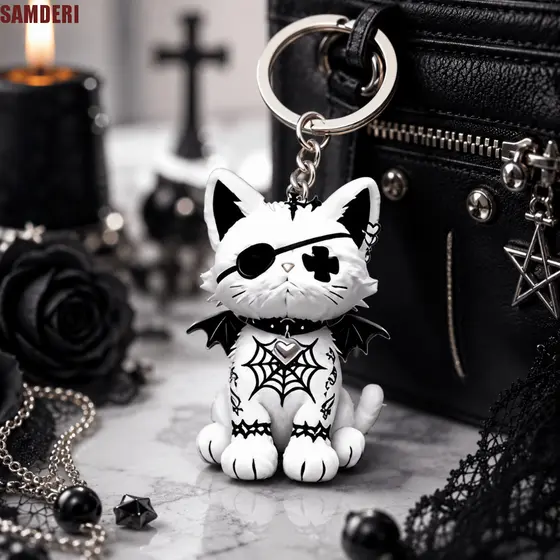 Chaveiro De Gato Enrolado SAMDERI , Gótico De Halloween Plano 2D , Pingente De Bolsa Y2K Acrílico Estilo Escuro