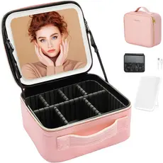 Kit Maleta Maquiagem completo Profissional Com Espelho e Luz Led e paleta de maquiagem unibom