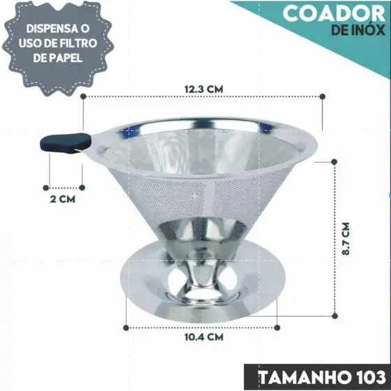 101/102/103 Filtro De Café INOX- Coador Sem Uso De Papel  - COM ALÇA DE SILICONE Premium