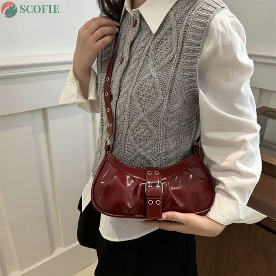 Bolsa De Ombro SCOFIE Y2k , Axila Com Fivela De Designer De Couro Pu Menina Picante De Corpo Cruzado Gótico Vintage