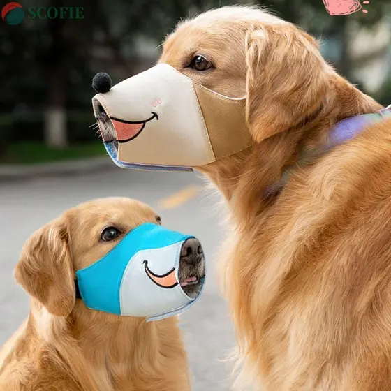 Focinhos Anti-Mordida Para Cães SCOFIE , Máscara Fofa De Poliéster Boca De Cachorro , Capa Macia Ajustável E Respirável