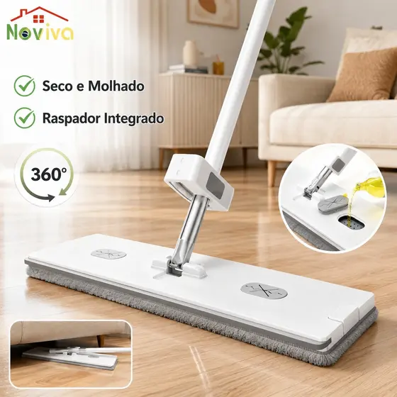 Mop Plano 360° com Refil de Microfibra | Opções com Balde Dobrável para Limpeza da Casa