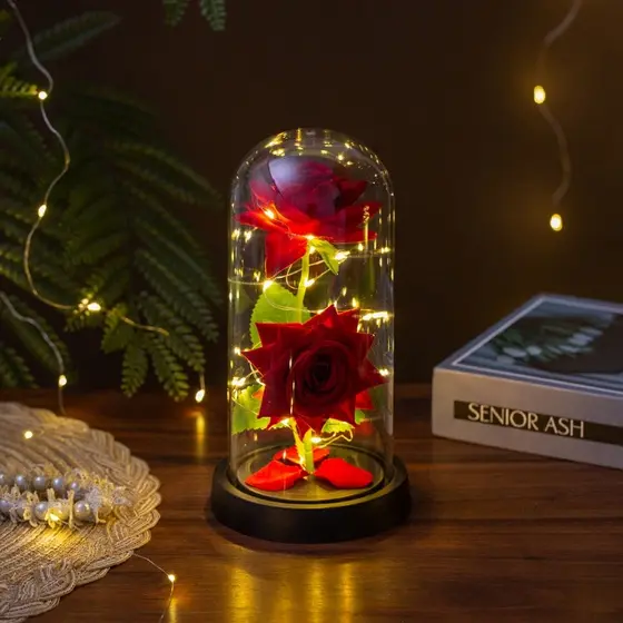 Flor De Folha De Luz LED Rosa Eterna Em Vidro-Presente Para Namorada , Dia Dos Namorados Das Mães E Noivas