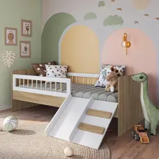 Cama Infantil Montessoriana Solteiro 188x78 com Escada Escorregador e Grade de Proteção
