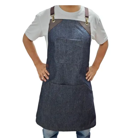 Avental Jeans Com Detalhes Em Couro Chef Bar Restaurante