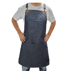 Avental Jeans Com Detalhes Em Couro Chef Bar Restaurante