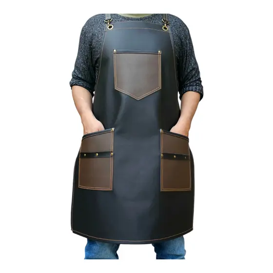 Avental Preto Couro Sintético Barbeiro Churrasqueiro Bartender