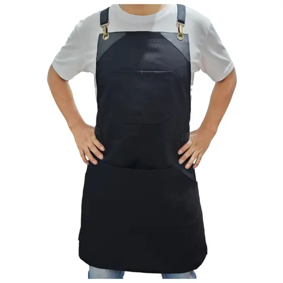 Avental Brim Preto Com Alças Cruzadas Professional Chef Bar