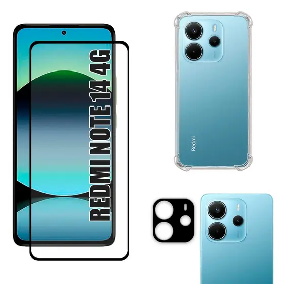 Kit Para Redmi Note 14 4g | Película de Vidro 3D - Capa Anti Shock - Película da Câmera 3D