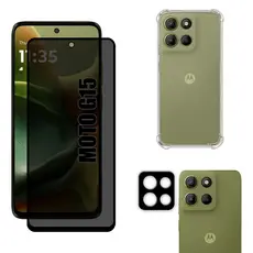 Kit Para Moto G15 | Película de Privacidade Fosca - Capa Anti Shock - Película da Câmera 3D