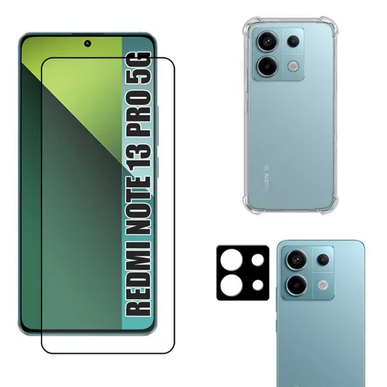 Kit Para Redmi Note 13 Pro 5G | Película de Vidro 3D - Capa Anti Shock - Película da Câmera 3D