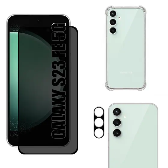 Kit Para Galaxy S23 FE 5G | Película de Privacidade Fosca - Capa Anti Shock - Película da Câmera 3D