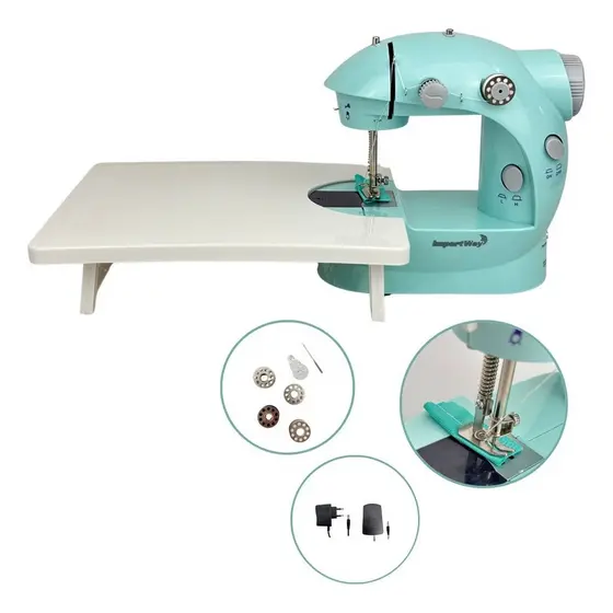 Máquina Costura Azul Portátil Com Mesa Pedal Completa Bivolt