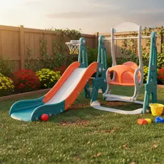 Playground Infantil 3x1 Com Escorregador, Balanço E Cesta De Basquete Ideal Para Crianças A Partir De 3 Anos