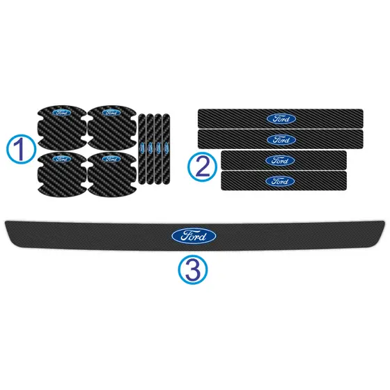 Acessórios Ford de Proteção do Carro Soleira Automotiva + Protetor de maçaneta + Soleira do Porta Malas Fibra de Carbono