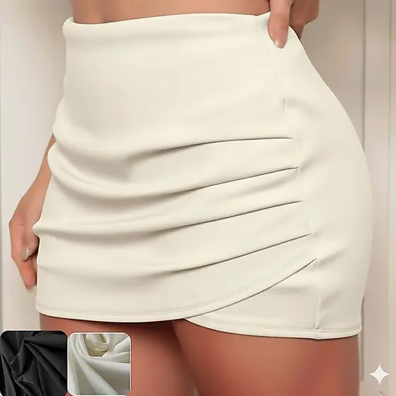 Short Saia Feminino Neoprene Curto Com Drapeado Lateral Tendência