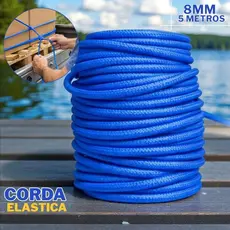 Corda Elástica 8mm 5 Metros Azul Reforçada Alta Resistência para Amarração Cargas Bagageiro Caminhão Moto