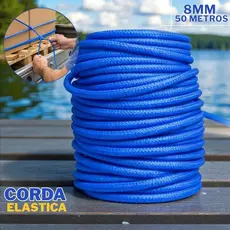 Corda Elástica 8mm 50 Metros Azul Reforçada Alta Resistência para Amarração de Cargas Transporte e Multiuso