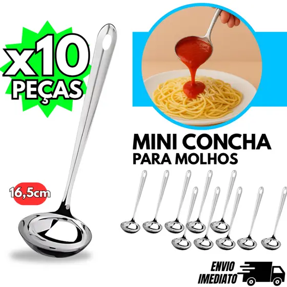 Kit Mini Concha 10 peças Servir Molho Caldos Calda Farofa Utensílios Aço Inox