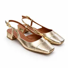 Sapatilha Feminina Slingback Dourada Croco Conforto