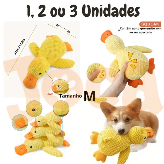 Brinquedo Pelúcia Reforçada Pato Para Cães Tam. M 31 X 27Cm