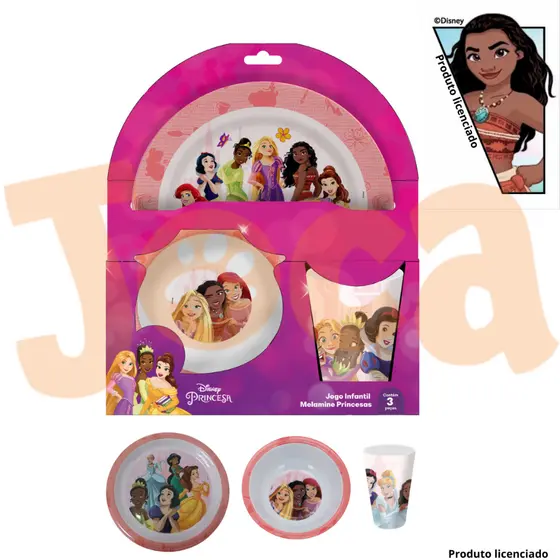 Kit Infantil de Refeição Jogo e Avulso 4 Peças Melamine Princesas - Produto Licenciado