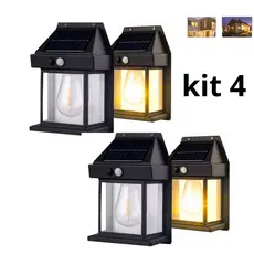 Kit 4 Luminária Arandela Vintage Placa Solar Lâmpada Externa Moderna Decoração Com Sensor