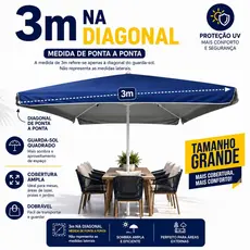 Guarda Sol Quadrado Gigante 3M Aberto Reforçado Contra Uv Para Praia  3X3M