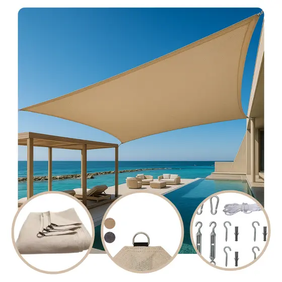 Lona Tela Toldo Sombrite 90% UV Shade 2X2 com Kit de Instalação Sombreamento Multiuso Garagem Jardim
