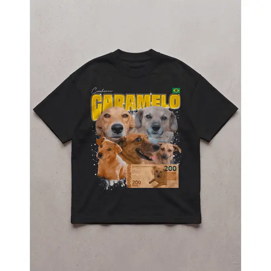 Camiseta Oversized Cachorro Caramelo P Sair Unissex Streetwear Estampa Em DTF