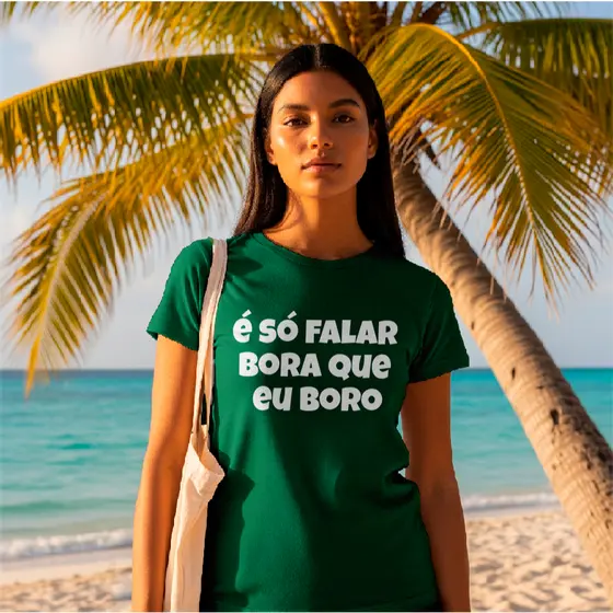 Camiseta Unissex para o Carnaval "É só falar bora que eu boro" 100% Algodão para o verão