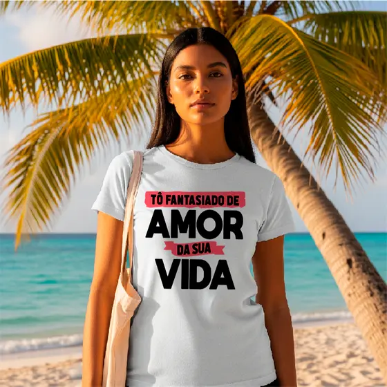 Camiseta 100% Algodão Unissex pro Carnaval To fantasiado de Amor da sua vida Divertidas para o verão